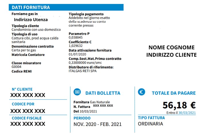 bolletta gas esempio