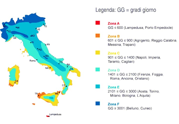 Zone climatiche d'Italia e il riscaldamento in casa